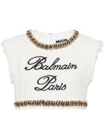 Balmain t-shirt crop à logo Signature brodé - Blanc - thumbnail