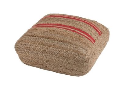 J-Line Poef 'Desiderius' kleur Naturel / Rood, 60 x 60cm