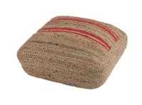 J-Line Poef 'Desiderius' kleur Naturel / Rood, 60 x 60cm