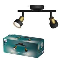 Philips Conduit Spot - Plafondspot met twee lichtpunten - Zwart met goud design - GU10 LED fitting