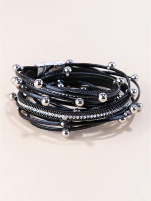 Retro Strass Metaal Bal PU Armband