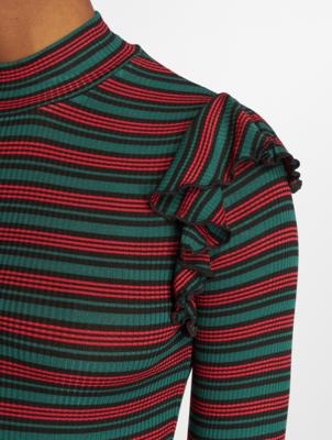 Urban Classics / Longsleeve Rib Striped Volant in groen Urban Classics / Longsleeve Rib Striped Volant in groen