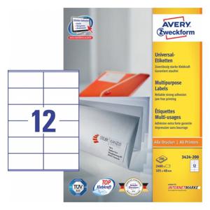 Avery-Zweckform 3424-200 3424-200 ( 105 x 48 mm ),Wit, 2640 stuk(s), Permanent hechtend