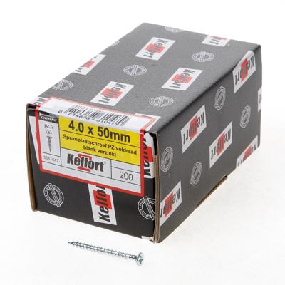 Kelfort Spaanplaatschroef platverzonken kop verzinkt pozidriv voldraad 4.0 x 50mm Kelfort Spaanplaatschroef platverzonken kop verzinkt pozidriv voldraad 4.0 x 50mm