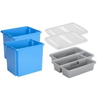 Sunware - Set van 2x opslagbox kunststof 45 liter blauw 45 x 36 x 36 cm met deksel en organiser tray