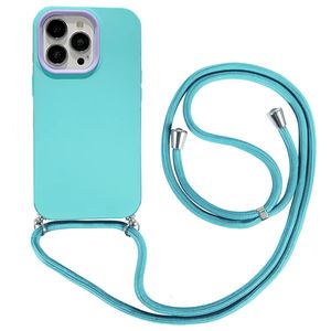 iPhone 12 hoesje - Backcover - Koord - Extra valbescherming - TPU - Lichtblauw