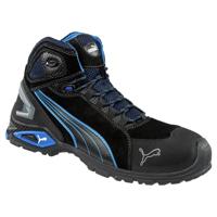 PUMA Safety Rio Black Mid S3 SRC werkschoen voor heren, aluminium neus, perforatiebescherming, antislip, mannen, Zwart Gris Bleu Blanc, 44 EU