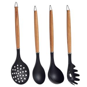 Kook/keuken gerei - set van 4x stuks - zwart/bruin - kunststof/hout - keuken/kook accessoires