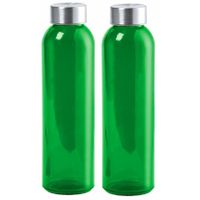 Glazen waterfles/drinkfles/sportfles - 2x - groen transparant - met RVS dop - 500 ml