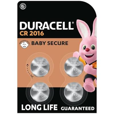 DURACELL 2016 Lithium-knoopcelbatterijen 3V 4 stuks - Gaan gegarandeerd lang mee - Babyveilige technologie - Voor o.a. autosleutels, kleine afstandsbedieningen, fitnesshorloges - Babyveilig verpakt
