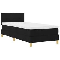 vidaXL Boxspring Bed Met Matras Zwart Gestoffeerd 90X200 cm Modern Ontwerp Stof Voor Volwassenen Natuurlijke Houten Poten Eenvoudige Montage En Comfort Frame Slaapkamermeubilair Eigentijds