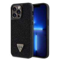 iPhone 15 Pro Max Guess Rhinestones Triangle Metal Logo Case - Black - thumbnail