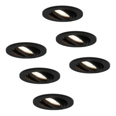 Set van 6 Oslo LED inbouwspot - 5 Watt 400 Lumen - 4000K Neutraal wit - GU10 - Dimbaar - Rond - Kantelbaar - IP20 Stofdicht - Zwart