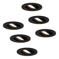 Set van 6 Oslo LED inbouwspot - 5 Watt 400 Lumen - 4000K Neutraal wit - GU10 - Dimbaar - Rond - Kantelbaar - IP20 Stofdicht - Zwart