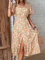 V Neck Casual Floral Regular Fit Dress With No - thumbnail