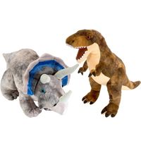 Setje van 2x dinosaurus knuffels T-rex en Triceratops van 25 cm - thumbnail