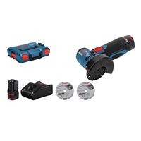 Bosch Professional 12V System haakse accuslijpmachine GWS 12V-76 (3 doorslijpschijven, schijfdiameter: 76 mm, incl. 2x 3,0 Ah accu's en oplader, in kartonnen doos)