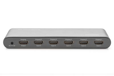 Digitus DS-45317 HDMI-switch 5 poorten Met metalen behuizing, Ultra HD-geschikt, Met aluminium behuizing, LED-weergave, Met afstandsbediening 4096 x 2160 Pixel