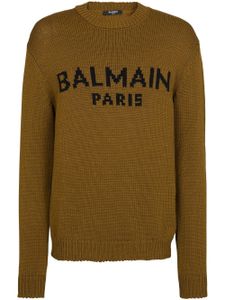 Balmain pull à logo en maille intarsia - Marron