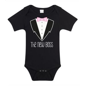 Baby rompertje - smoking/pak - zwart - roze strik - cadeau romper - kraamcadeau