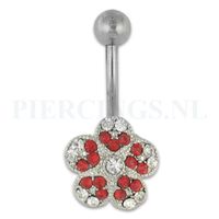 Navelpiercing bloem rood en kristal - thumbnail