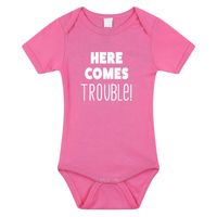 Here comes trouble kraamcadeau rompertje roze meisjes 92 (18-24 maanden)  -