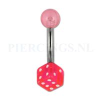 Navelpiercing acryl dobbelsteen roze - thumbnail