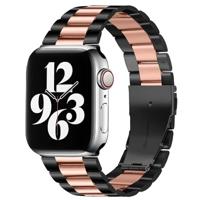 By Qubix - Stalen schakelband - Zwart met rosé goud - Compatible met Apple watch 38mm / 40mm / 41mm / 42mm - Compatible Apple watch bandjes