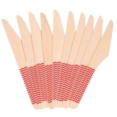 10x Houten duurzame wegwerp messen rode zigzag strepen 16 cm - 10x Houten duurzame wegwerp messen rode zigzag strepen 16 cm -