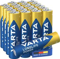 Varta Longlife Power AAA Micro LR03 batterij (verpakking met 20 stuks) Alkaline Batterijideaal voor speelgoed zaklamp controller en andere apparaten op batterijen, 20-pak, blister