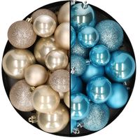 Kerstballen 60x stuks - mix ijsblauw/champagne - 4-5-6 cm - kunststof - thumbnail