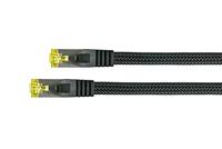 PYTHON RJ45 Ethernet LAN-patchkabel met Cat. 7 ruwe kabel, met vergrendelingsbescherming RNS en nylon vlecht, S/FTP, PiMF, halogeenvrij, 500MHz, OFC, 10-gigabit-compatibel - zwart, 0,5 m