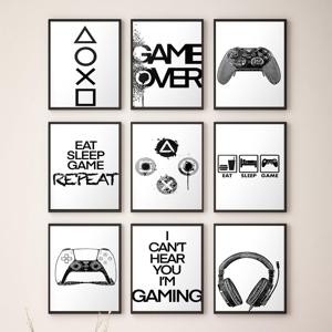 Poster - GAME OVER / Zwart en Wit / Set van 9