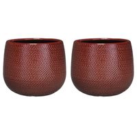 Set van 3x stuks bloempotten bordeaux rood ribbels keramiek voor kamerplant H16 x D18 cm - thumbnail