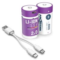 ANSMANN Accu Mono D 5400 mAh USB oplaadbaar 1,5 V, 2 stuks, type C aansluiting, LED-laadindicator, voor afstandsbediening, controller, lampen, speelgoed, radio's