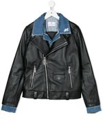 Philipp Plein Junior veste de moto à col en denim - Noir