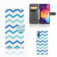 Samsung Galaxy A50 Telefoon Hoesje Zigzag Blauw