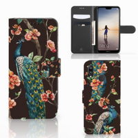 Huawei P20 Lite Telefoonhoesje met Pasjes Pauw met Bloemen - thumbnail