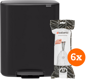 Brabantia Bo Pedal Bin 60 Liter Matt Black + Vuilniszakken (120 stuks)