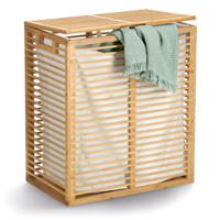 Wasmand/kist - bamboe/katoen - met deksel en canvas waszak - naturel - 53 x 33 x 61 cm