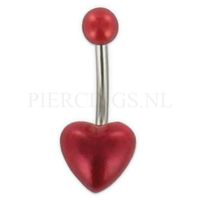 Navelpiercing parelmoer hart rood - thumbnail