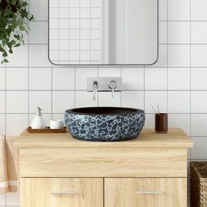 Opzetwasbak rond 41x14 cm keramiek zwart en blauw