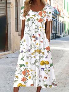 Disty Floral Vacation Crew Neck Dress