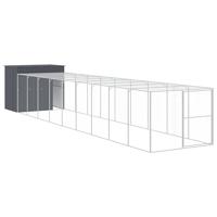 vidaXL Hondenhok met ren 214x1069x181 cm staal antraciet, hondenkennel, hondenhuisje, kennel hond, hondenhuis, honden kennel, hondenkooi, honden kooi