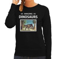 T-rex dinosaurus sweater / trui met dieren foto amazing dinosaurs zwart voor dames - thumbnail