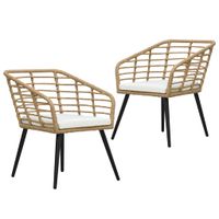 Tuinstoelen 2 st met kussens poly rattan eikenkleurig - thumbnail