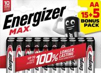 Energizer - MAX, 15 + 5 AA-batterijen, lange levensduur voor dagelijks gebruik, zonder sulfatering en 10 jaar levensduur