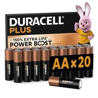 Duracell Plus AA-batterijen, 20 Stuks, Alkalinebatterijen 1,5V, Tot 150% Extra Levensduur met Power Boost-ingrediënten, Betrouwbaarheid voor Dagelijkse Apparaten, 0% Plastic Verpakking, LR6 MN1500