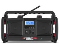 PerfectPro Bouwplaatsradio, werkstation, DAB+, bluetooth en FM-ontvangst, radio met AUX en USB-ingang, netstroom, oplaadbaar, schokbestendig, IP65, WS3