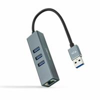 NANOCABLE 10.03.0407 converter USB 3.0 naar Gigabit Ethernet + 3 x USB 3.0, aluminium, grijs, 15 cm